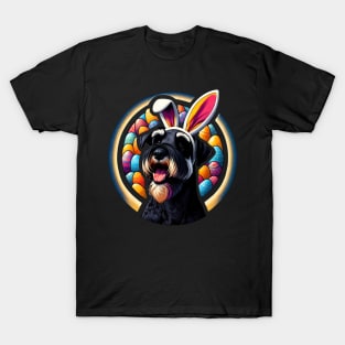 Giant Schnauzer Enjoys Easter with Bunny Ears T-Shirt